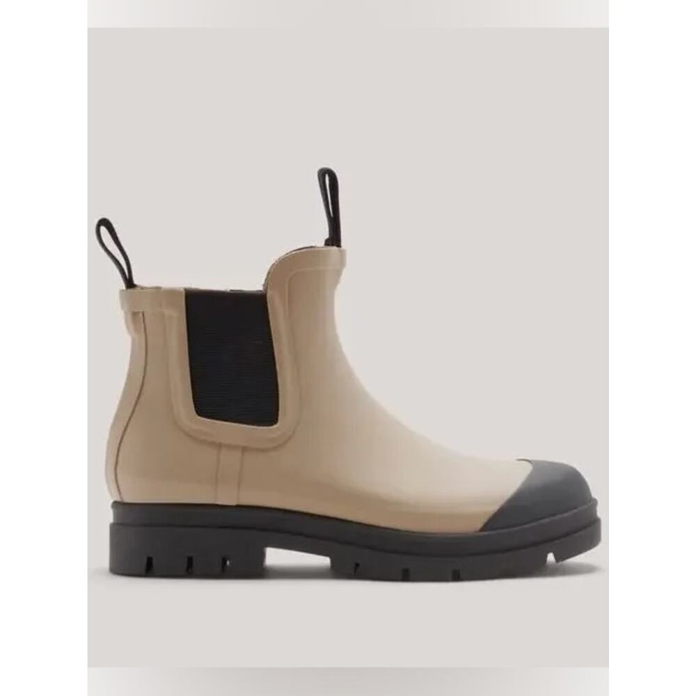 Everlane Stone Tan Gray Chelsea Rain Boots Rubber Lug Sole Minimalist Sz 10 NEW - Picture 2 of 5
